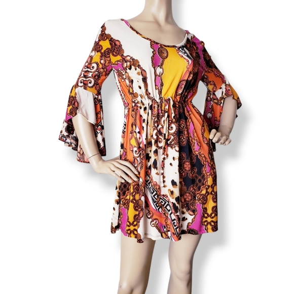 Baroque Print Multicolor Jersey Knit Dress By Pink Polkadot Size Small - Picture 5 of 8